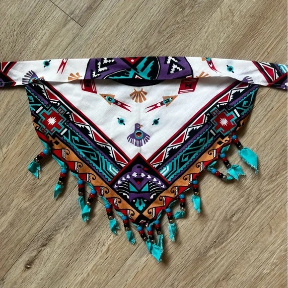 Vintage 80s Beaded Southwestern Boho Bandana - Picture 5 of 6